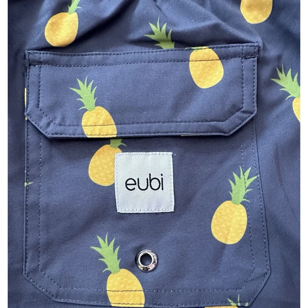 EUBI Swim Shorts Men's XXL Stretchy Lined Drawstring Hawaiian Delight Pineapple